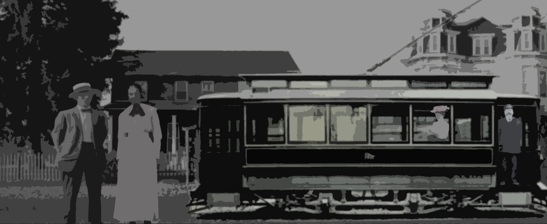 Artistic rendering of streetcar and people