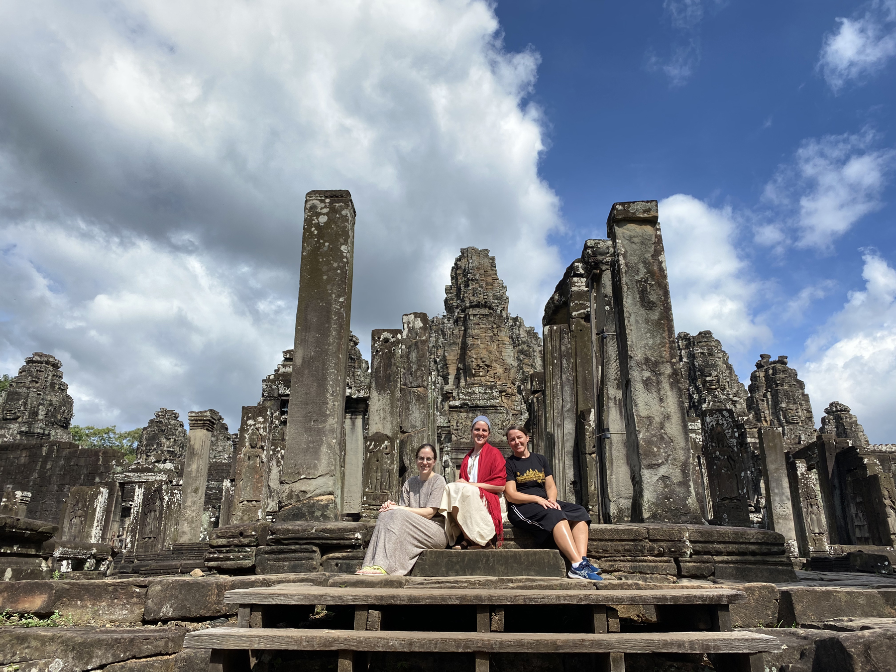 Three women at Angkor Wat